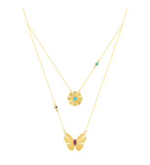 Farfasha Sunkiss Daisy & Butterfly Tiered Necklace 