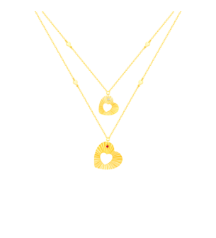 Farfasha Sunkiss Hearts Necklace In 18K Yellow Gold And Studded With Ruby and Diamond