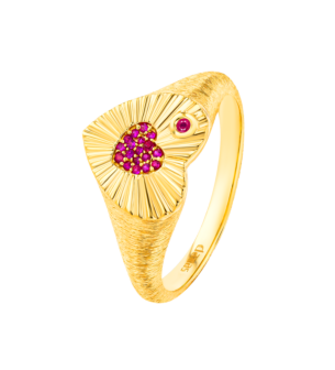 Farfasha Sunkiss Hearts Ring In 18K Yellow Gold And Studded With Ruby