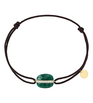 Morganne Bello Green Agate Cushion And Diamonds Yellow Gold And Chocolate Cord Aurore Bracelet