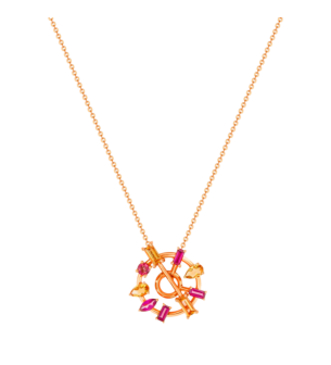 قلادة فايروركس سباركس من الذهب الوردي عيار 18 قيراط على شكل حلقة دائرية بداخلها سبيكة مرصعة بالألماس وأحجار كريمة ملونة 