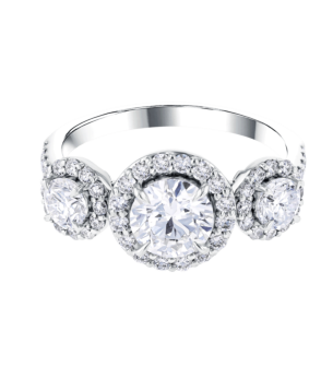 Gaia Three Round Diamond Ring With Halo 18K White Gold With Pave Band