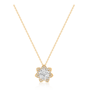 Heart To Heart Star Flower Pendant Chain Yellow Gold 