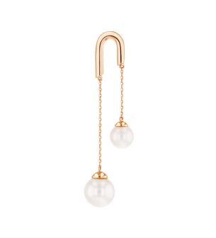 Kiku Glow Earrings in 18K Rose Gold With Two Freshwater Pearls on a Chain