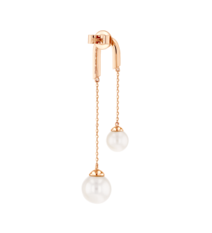 Kiku Glow Earrings in 18K Rose Gold With Two Freshwater Pearls on a Chain