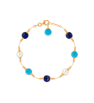 Kiku Glow Bracelet in 18K Yellow Gold With Mix of Turquoise and Lapiz Lazuli Stones and Freshwater Pearls