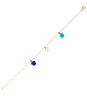 Kiku Glow Bracelet in 18K Yellow Gold With a Turquoise Stone, a Lapiz Lazuli Stone and a Freshwater Pearl