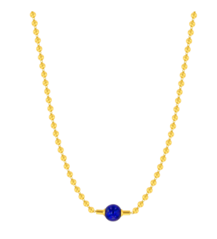 Kiku Glow Necklace in 18K Yellow Gold With a Lapiz Lazuli Stone on a Chain of Golden Beads