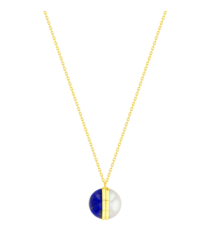 Kiku Glow Sphere Necklace In 18K Yellow Gold With Moonstone and Lapis Lazuli Stone