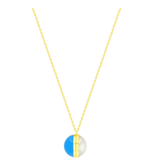 Kiku Glow Sphere Necklace In 18K Yellow Gold With Moonstone and Turquoise Stone