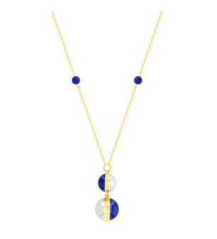 Kiku Glow Sphere Necklace In 18K Yellow Gold With Moonstone and Lapis Lazuli Stones