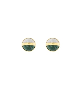 Kiku Glow Sphere 18k Gold Malachite and Freshwater Pearl Earrings