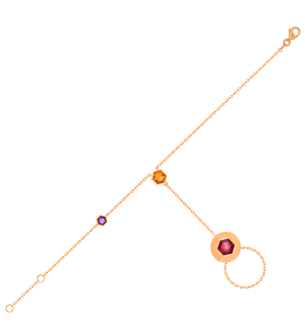 KANZI Panja in 18K Rose Gold and studded with Raspberry Rhodolite Orange Citrine,
and Purple Amethyst.