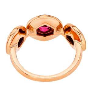KANZI Ring in 18K Rose Gold and studded with Raspberry Rhodolite Orange Citrine,
and Purple Amethyst.