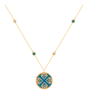 Lace Single Medallion Necklace in 18K Rose Gold With Turquoise And Diamonds