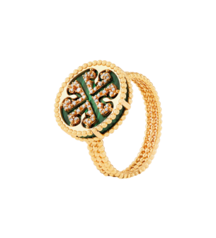 Lace Single Medallion Ring in 18K Rose Gold With Malachite And Diamonds