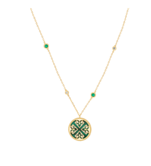 Lace Malachite Diamond Necklace with Emeralds