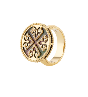Lace Black Mother of Pearl Diamond Ring in 18K Yellow Gold
