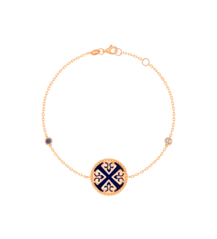 Lace Single Medallion Bracelet in 18K Rose Gold With Lapiz Lazuli and Blue Sapphire And Diamonds