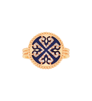 Lace Single Medallion Ring in 18K Rose Gold With Lapiz Lazuli And Diamonds