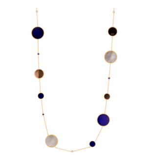 Lace Necklace in 18K Rose Gold Including Nine Medallions With Lapiz Lazuli, Blue Sapphire, White MOP And Diamonds