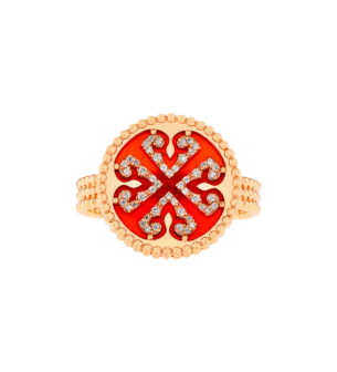 Lace Single Medallion Ring in 18K Rose Gold With Red Carnelian And Diamonds