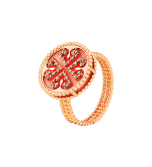 Lace Single Medallion Ring in 18K Rose Gold With Pink Opal And Diamonds