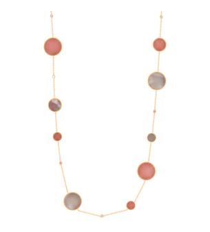 Lace Necklace in 18K Rose Gold Including Nine Medallions With Pink Opal, Pink Sapphire, White MOP And Diamonds