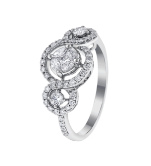 OSE  Ring in 18K White Gold Studded  with  Fancy cut and Round Diamonds