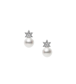 Mikimoto Classic Collection, Pearl and Diamond Earrings in 18K White Gold