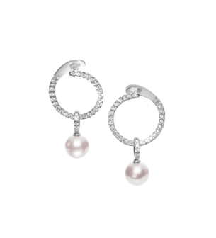 Mikimoto Circles Collection, Akoya Pearl and Diamond Set Earrings in 18K White Gold