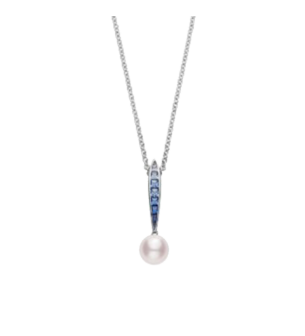 Mikimoto Ocean, Akoya Pearl and Blue Sapphire Pendant in 18K White Gold