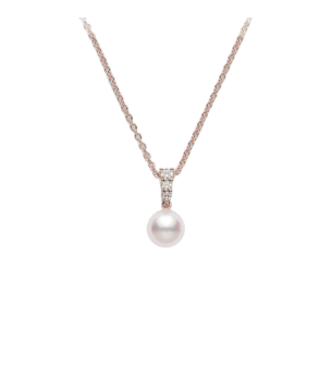 Mikimoto Morning Dew, Akoya Pearl and Diamond Pendant in 18K Rose Gold