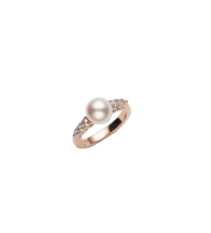 Mikimoto Morning Dew, Akoya Pearl and Diamond Ring in 18K Rose Gold