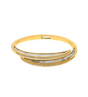 Qamar Bangle in 18K Yellow Gold, with Mother of Pearl and Diamonds