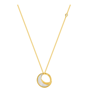 Qamar Necklace in 18K Yellow Gold, with Mother of Pearl and Diamonds