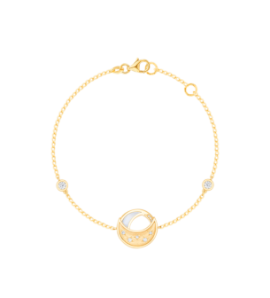 18k Yellow Gold Qamar Bracelet With Diamond And Mother of Pearl