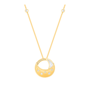 18k Yellow Gold Qamar Necklace With Diamond And Mother of Pearl