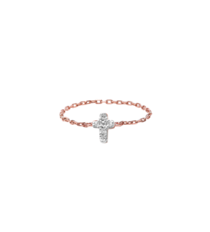  Diamond Mini Cross Chain Ring in 18K Rose Gold