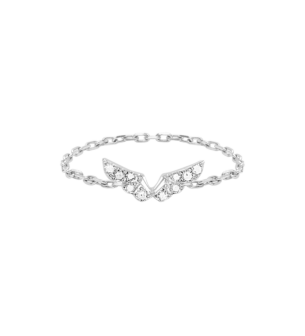Djula Diamond Wings Chain Ring in 18K White Gold