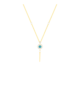 Ummi Yellow Gold Necklace with Diamond, Pearl and Turquoise  
