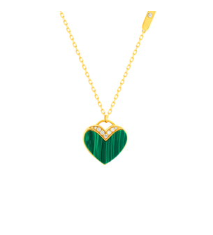 Damas Valentine's Day Collection Necklace In 18K Yellow Gold Featuring Malachite and Diamonds