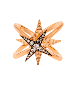 STAR Double Band Crossed Ring in 18K Rose Gold and Studded with Brown Diamonds