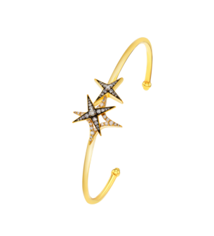 STAR Bangle in 18K Yellow Gold and Studded with White Diamonds