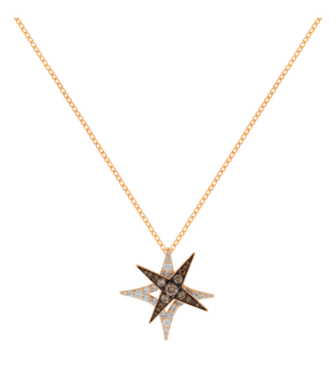 STAR Necklace in 18K Rose Gold and Studded with White and Brown Diamonds