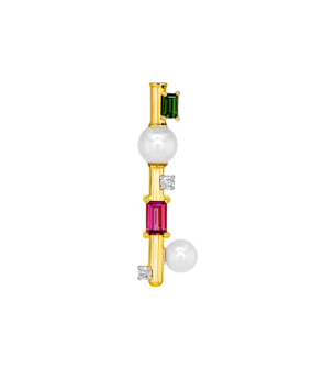 Harmony by Symphony Earrings in 18K Yellow Gold  with Akoya Pearls, Diamond, Pink and Green Tourmaline 
