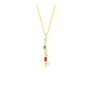 Harmony by Symphony Necklace in 18K Yellow Gold with Akoya Pearls, Diamond, Pink and Green Tourmaline