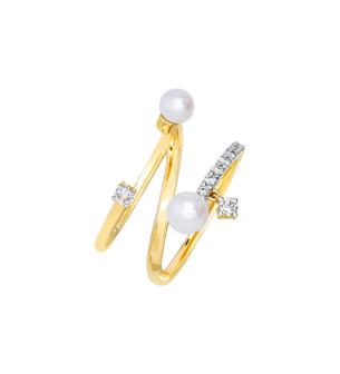 Harmony by Symphony Ring in 18K Yellow Gold with Akoya Pearls and Diamond 