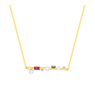 Harmony by Symphony Necklace in 18K Yellow Gold with Akoya Pearls, Diamond, Pink and Green Tourmaline 