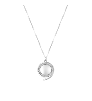 Bubble Plain Diamond Border Necklace in 14k White Gold